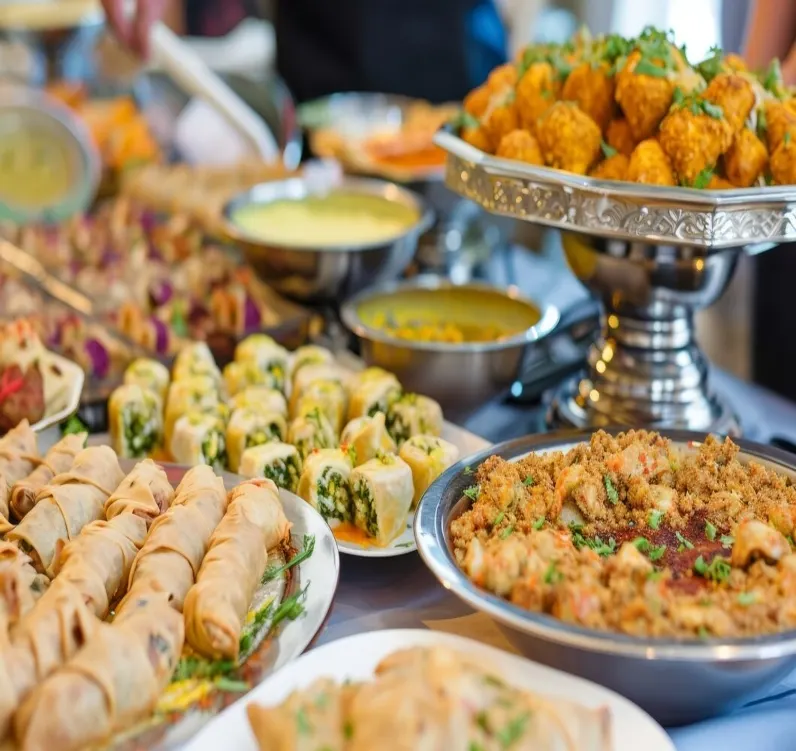 Elegant wedding catering buffet presentation